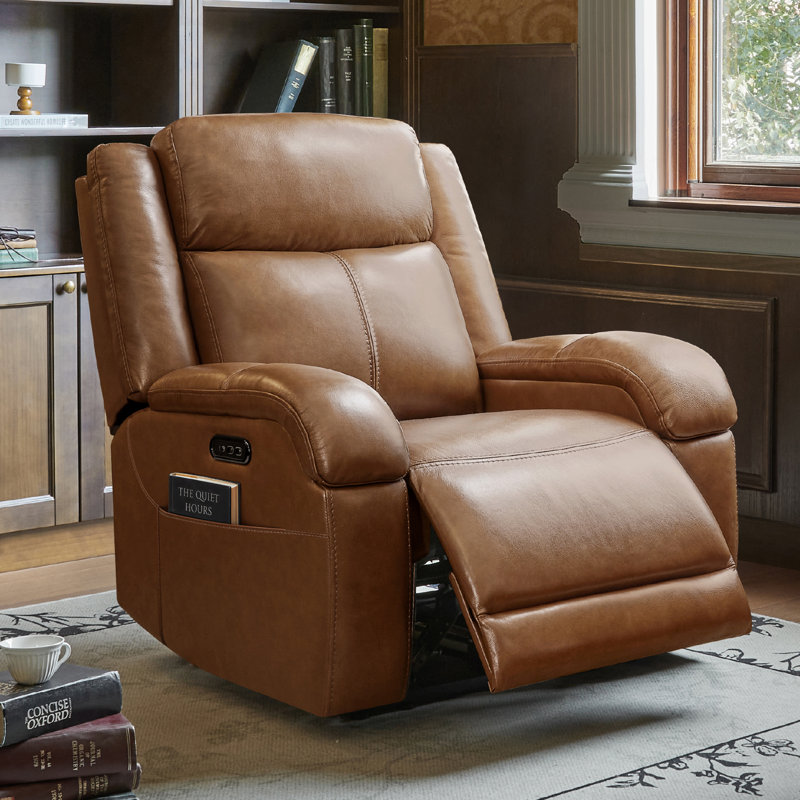 Fauteuil inclinable électrique Zachery, Cuir véritable brun moyen