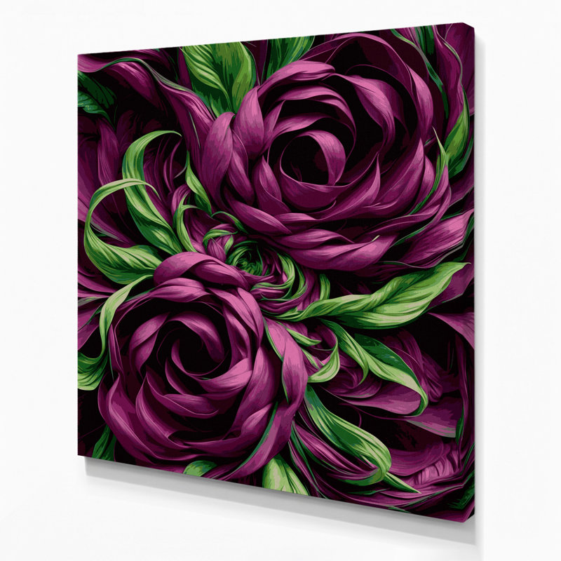 "Abstract Florals 86", art mural sur toile rouge, H 12 po x l 12 po