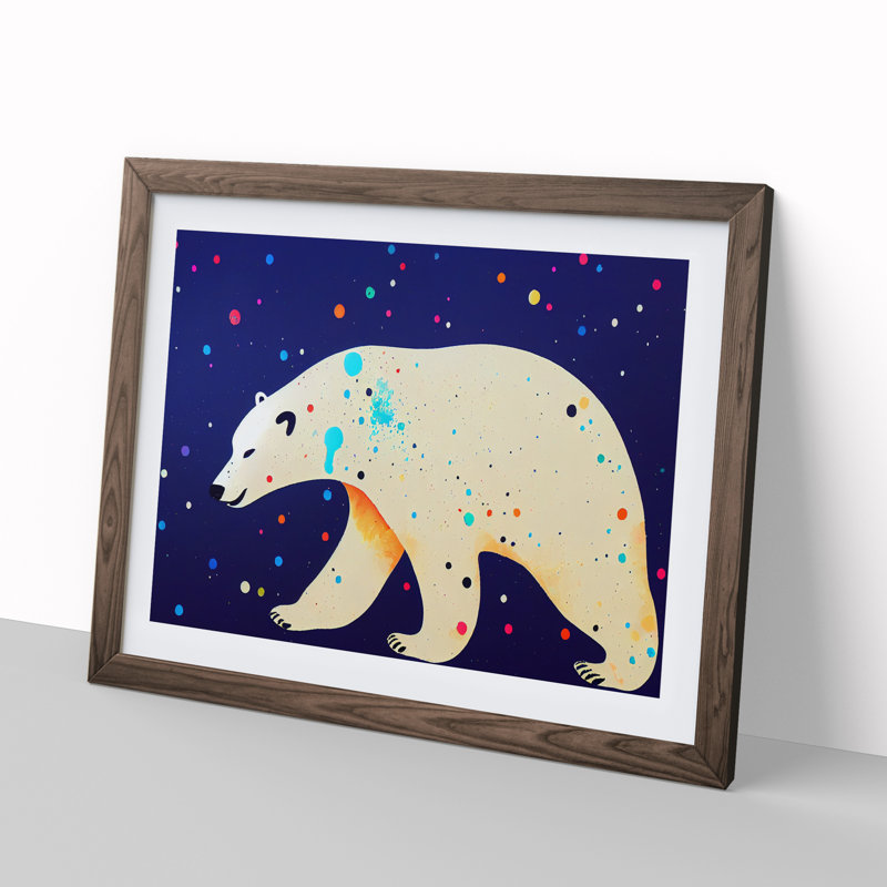Splashed Polar Bear Abstract 1 Piece Single Picture Frame Wall Art, 25cm H x 34cm W x 2cm D, Walnut Framed