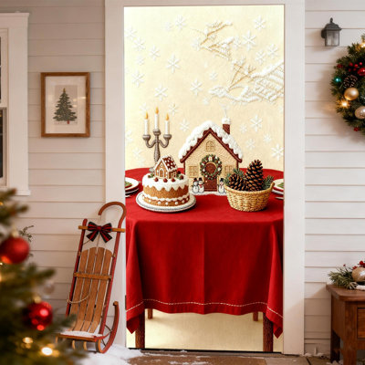 35 X 72 In Stereoscopic Embroidery Style Christmas Door Cover Christmas Door Curtain Christmas Day Door And Wall Decoration Festival Party Decoration