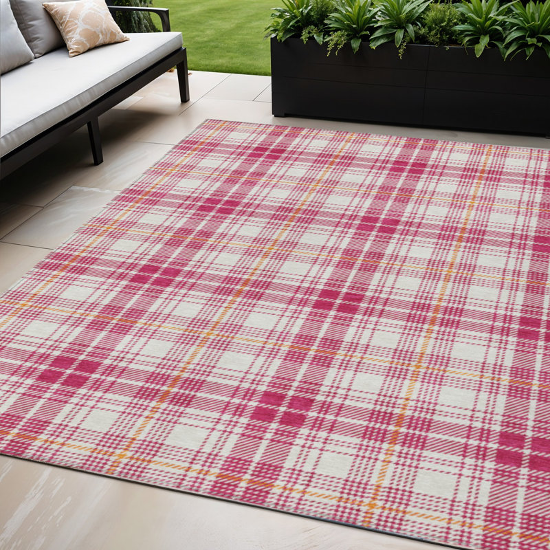 Tapis intérieur lavable à carreaux ivoire et cuivré 5 pi x 8 pi ivoire