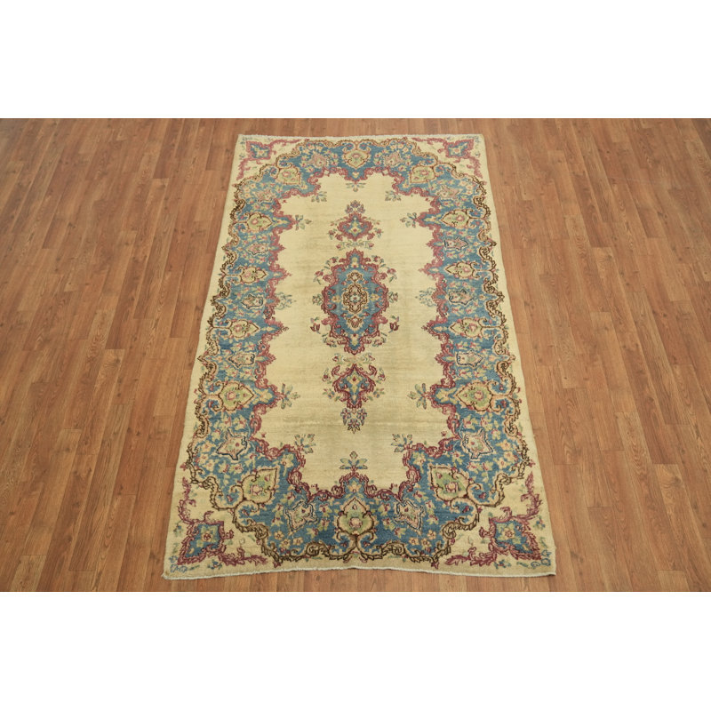 Tapis en laine à motif floral rétro de qualité supérieure 4 x 7