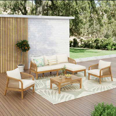 Confortable ensemble de patio imperméable en bois d'acacia avec faux rotin élégant pour la détente sur le jardin et le balcon