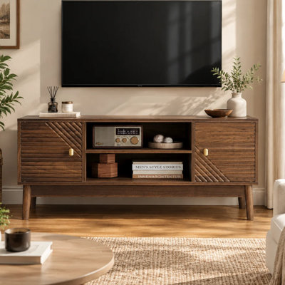 43.31'' Mid-century Modern Walnut TV Stand with Storage Cabinets and Shelves for TVs up to 45"
