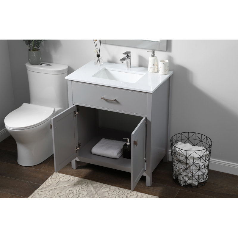Harrison 30'' Single Bathroom Vanity with Engineered Marble Top, Gray