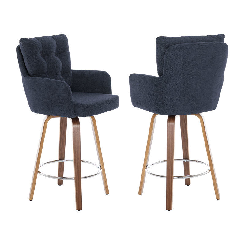 Swivel Upholstered Counter Stool with Solid Wood Frame, Blue