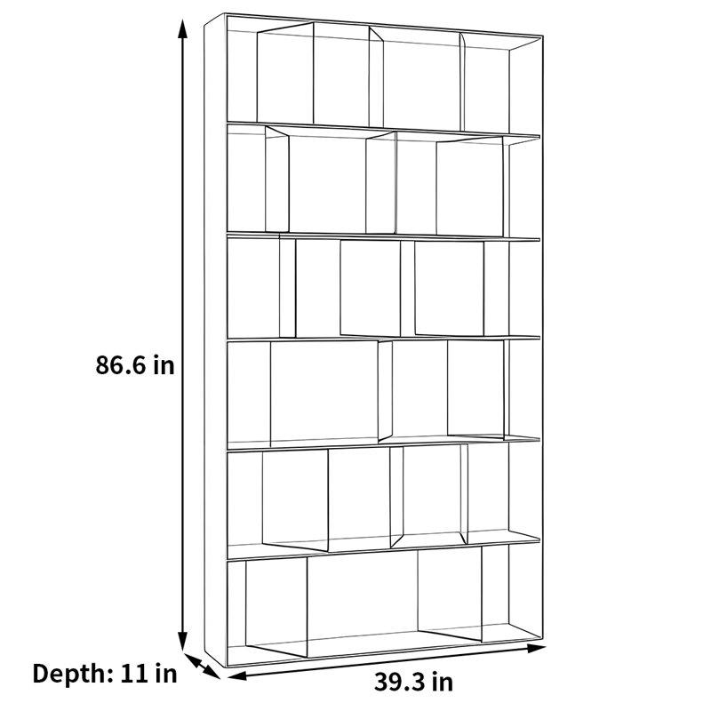 Creative modern bookcase, 86.6"H x 39.3"W x 11"D, Black