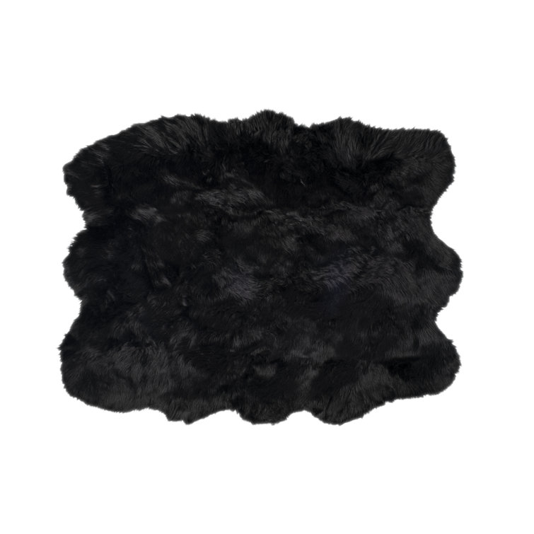 Oguz Black Faux Sheepskin Fur Area Rug