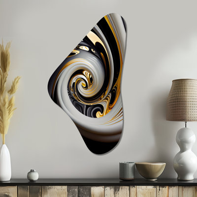 Or et noir vitrail spirale III - spirales abstraites forme d'art en métal asymétrique