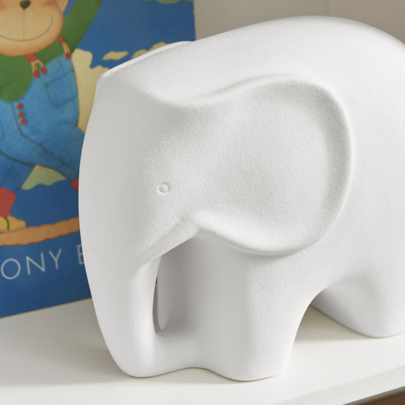 Hans White Abstract Minimalist Elephant Decorative Accent Matte Ceramic Sculpture Figure Set