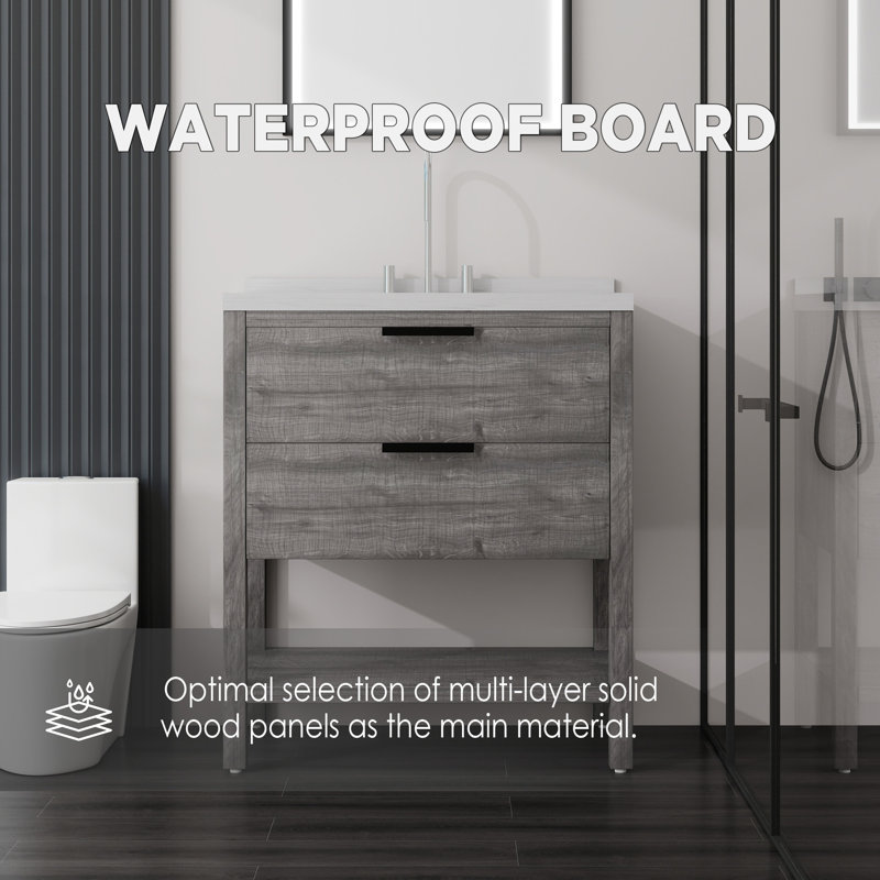 Meuble-lavabo autoportant avec lavabo, Gris clair, 36"