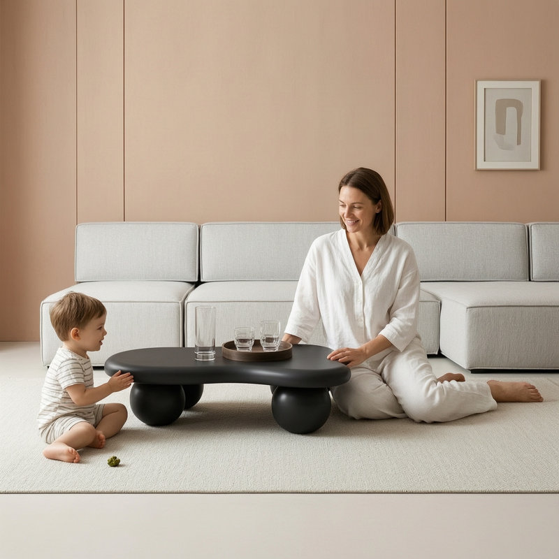 40.12 Inch Cloud Shaped Coffee Table, Black