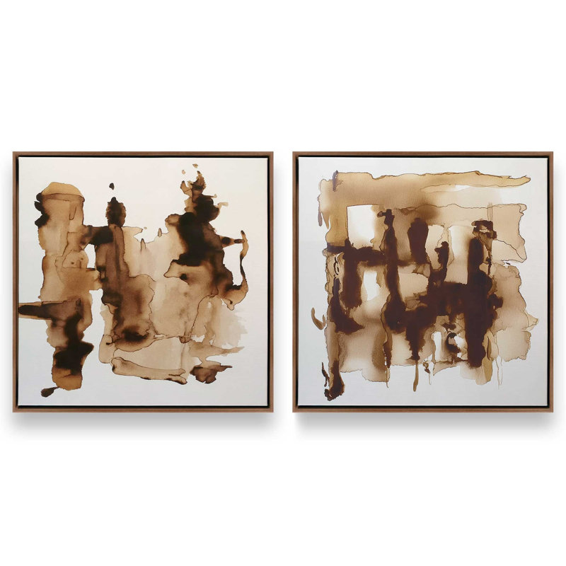 Ensemble de 2 imprimés Amber Echoes, Cadre flottant en noyer, 12 po x 12 po