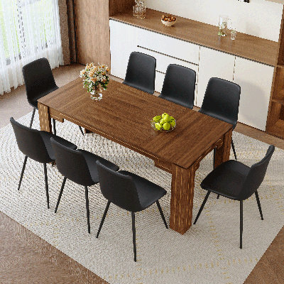 9PCS Table And Chair Set, Wooden Rectangular Dining Table Paired With 8 Curved Widened Cushion Design Dining Chairs