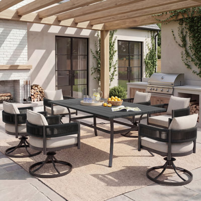 7-Pieces Wicker Steel Dining Sets