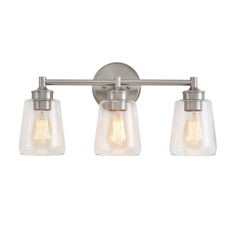 Medaim Dimmable Metal and Glass Vanity Light, Silver, 3 Lights