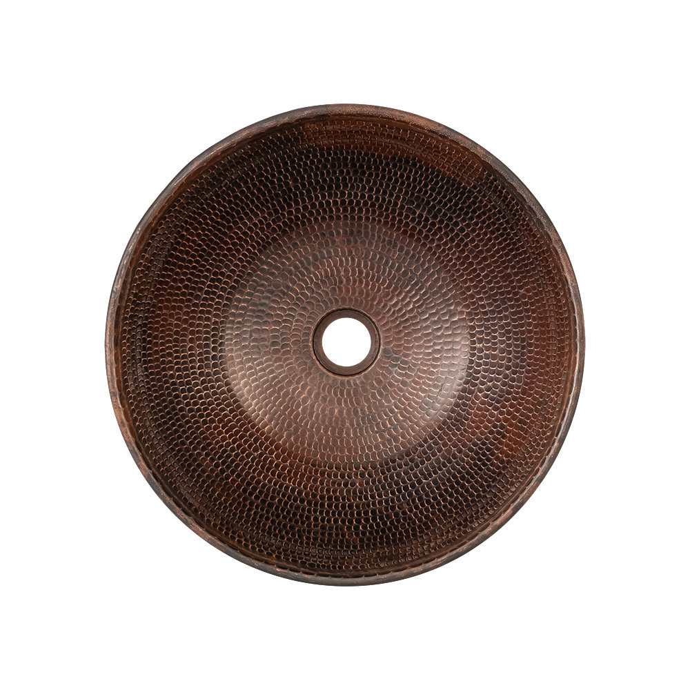 15" Round Wired Rim Vessel Hammered Copper Sink Premier Copper Products