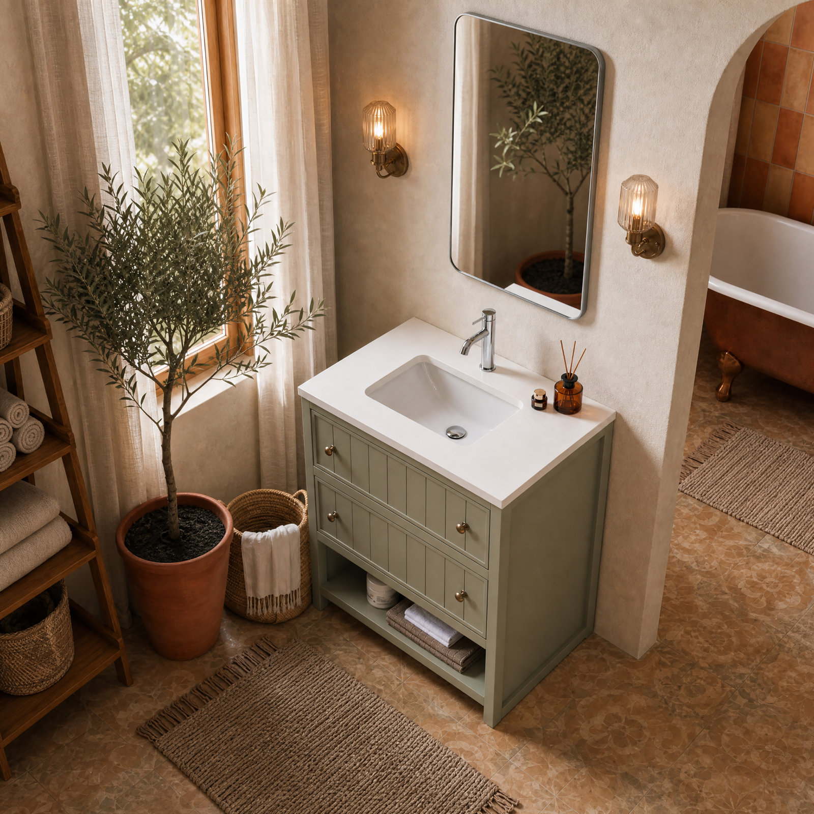 Bathroom Vanity, Olive Green