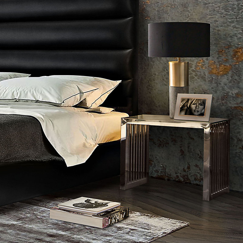 Soho Rectangular Stainless Steel End Table with Glass Top