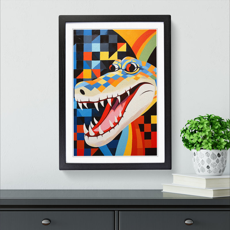 Alligator Constructivism No.2 - Single Picture Frame Print on Wood, Black Framed, 46cm H x 34cm W x 2cm D