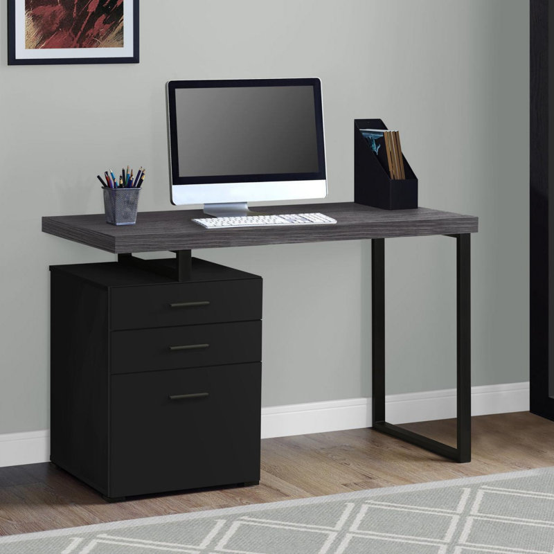 Petrella  Modern Computer Desk, Light Gray/Black, Left-Hand Facing