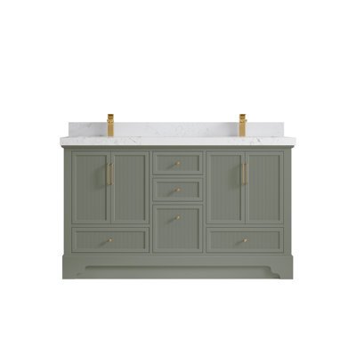 Meuble-lavabo double autoportant 60 po avec plateau en quartz Alys