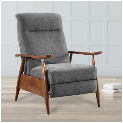 Fauteuil inclinable Saugus en tissu anthracite avec accoudoirs en bois de châtaignier