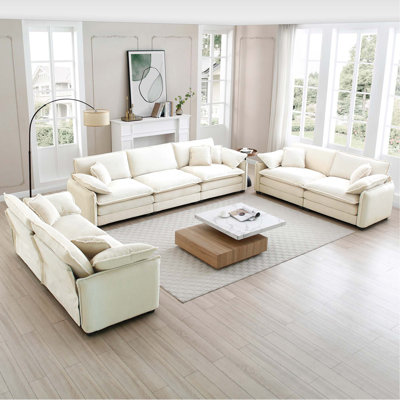 Ensemble de salon moderne 3 pièces, deux canapés 2 places et un canapé 3 places, grand canapé rembourré à assise profonde avec coussin et coussins, velours côtelé beige