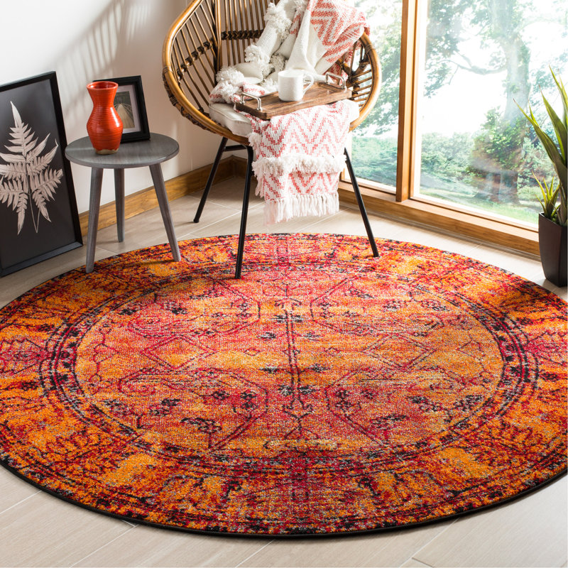 Scheinuk Oriental Orange Area Rug, Round 6'7"