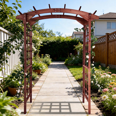 85 in Wooden Garden Arbour,Solid Fir Wood Trellis for Plant Climbing,Wedding Ceremony Decoration Pergola for Garden Backyard,Lawn,Dark Brown
