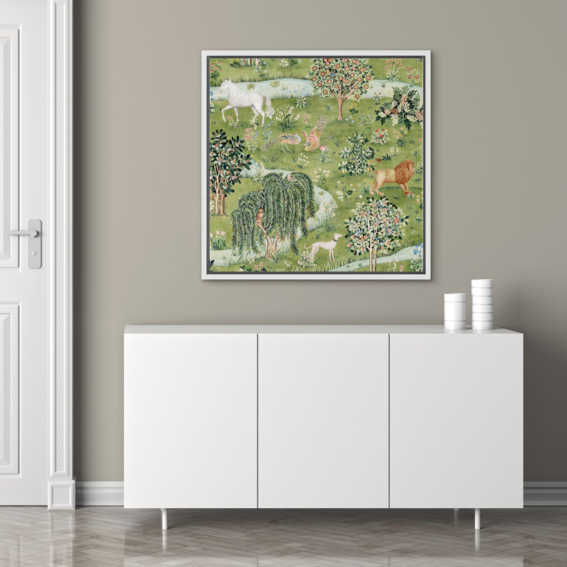 Décor de chambre de bébé animaux des prairies tropicales, H 16 po x l 16 po, Cadre flottant blanc