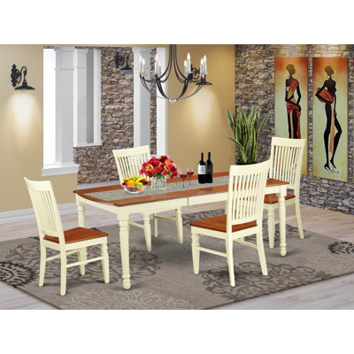 Ensemble de table de salle à manger 5 pièces moderne comprenant une table rectangulaire en bois avec feuille papillon et 4 chaises de salle à manger, babeurre et cerise