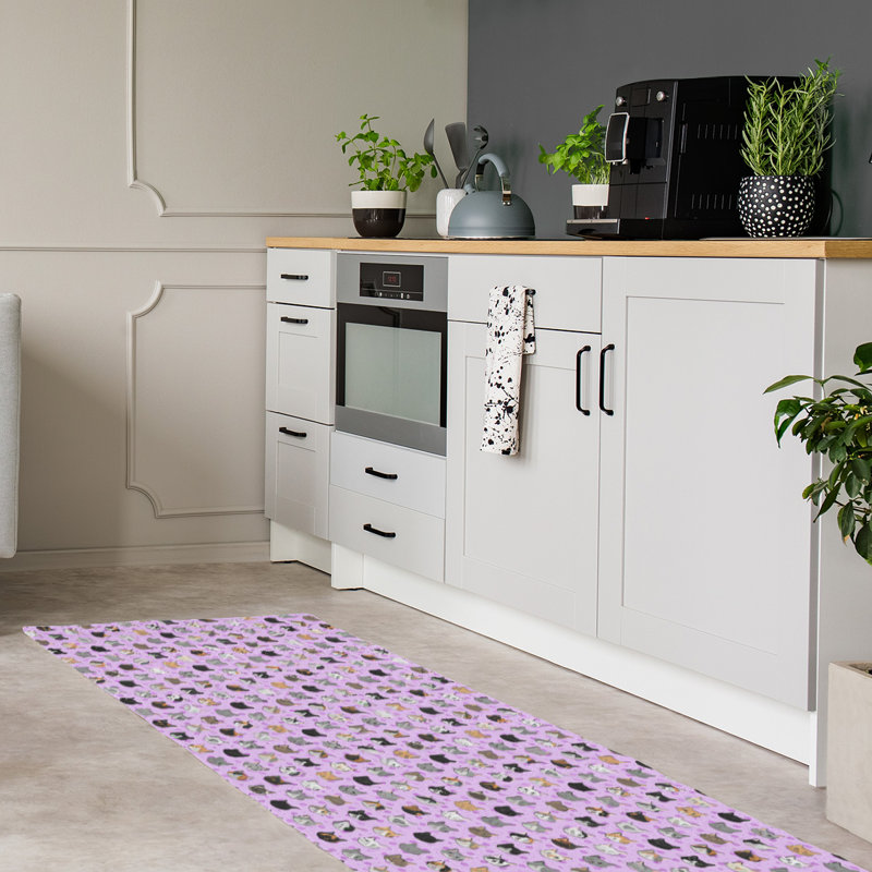 Tapis de zone mauve kitty chat, Tapis de couloir 2 pi 6 po x 8 pi
