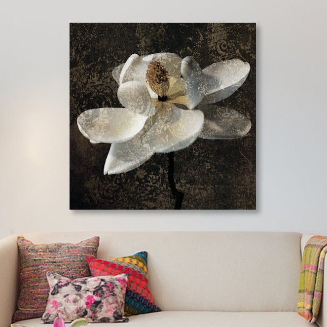 « magnolia ii », impression sur toile, H 18 po x l 18 po x P 1,5 po, Toile avec cadre noir, Pas de tapis