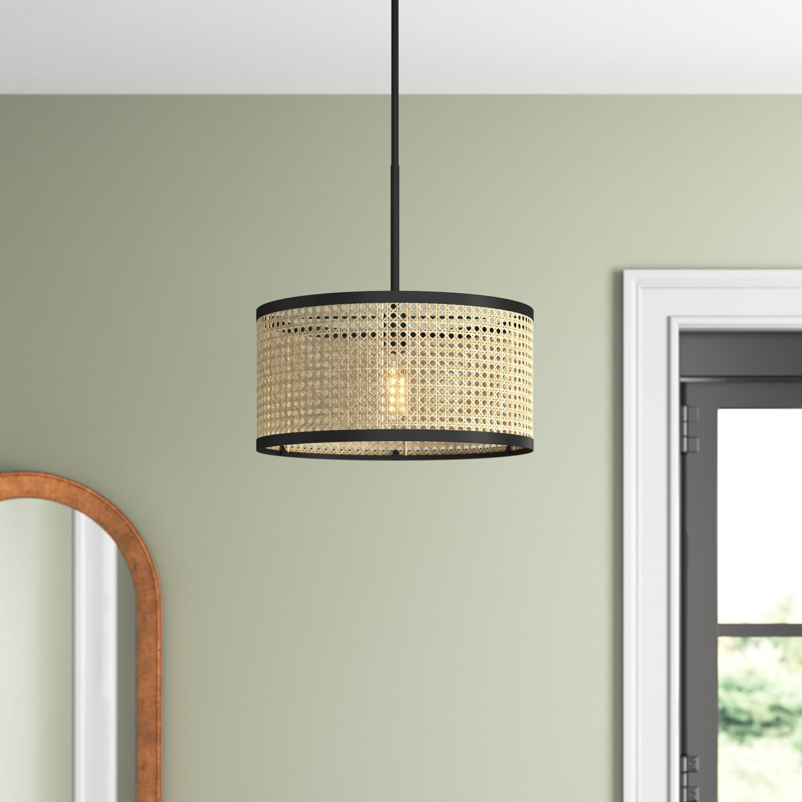 Drax Single Light Natural Cane Dimmable Pendant