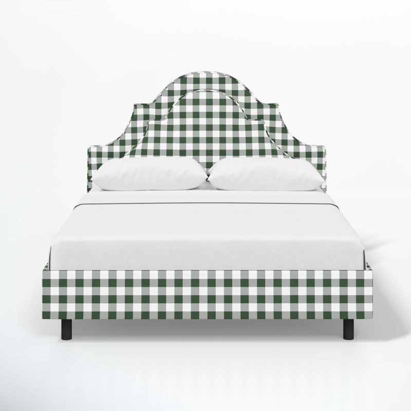 Knipe Upholstered Scalloped Bed, Twin, Classic Gingham Evergreen