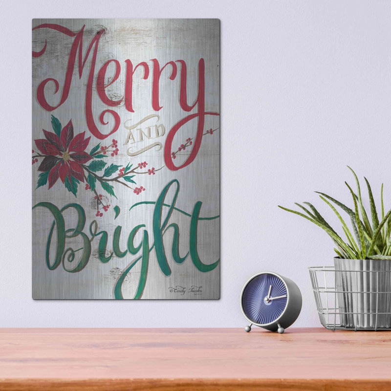 «Merry and Bright» par Cindy Jacobs, art mural en métal, H 16 po x l 12 po