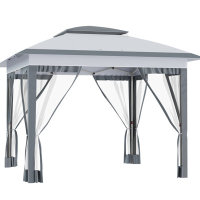 Pop Up Canopy With Drainage Holes For Rain Protection 12' X Tent Netting And Carry Bag, Height Adjustable Outdoor, Garden, Patio, Gray