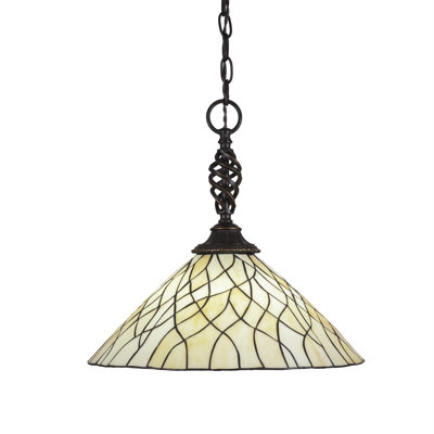 Eleganté Chain Hung Pendant Shown In Dark Granite Finish With 16" Sandhill Art Glass