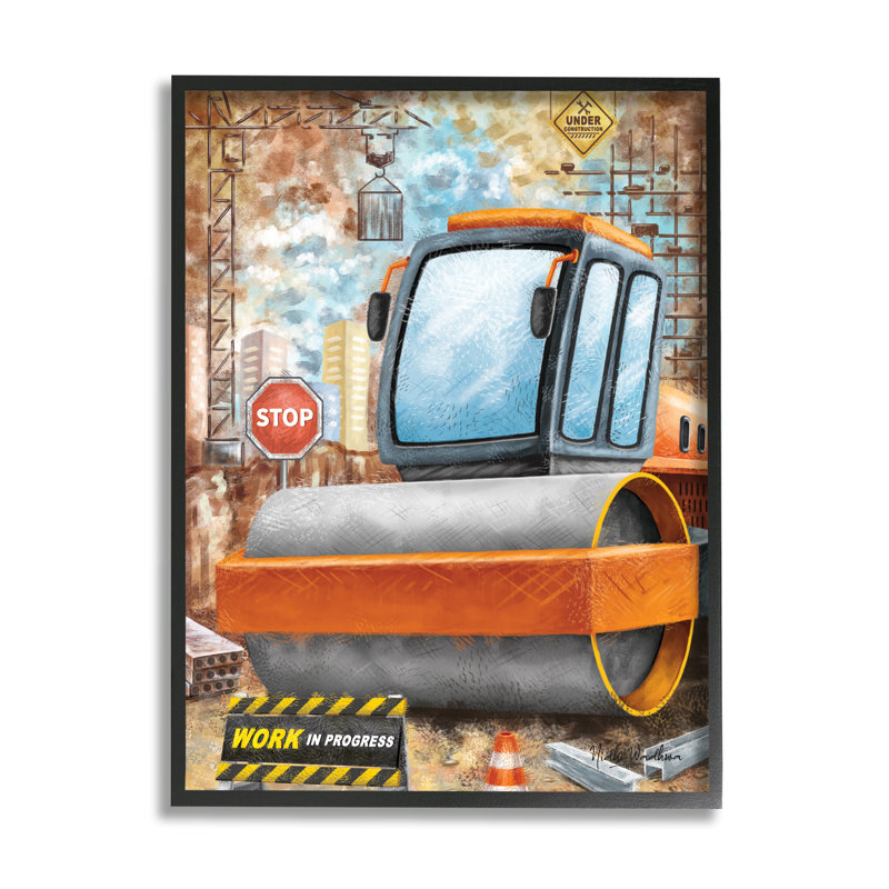 " Construction Work Scene " by Nidhi Wadhwa, Midnight Black Framed Giclee, 30" H x 24" W x 1.5" D
