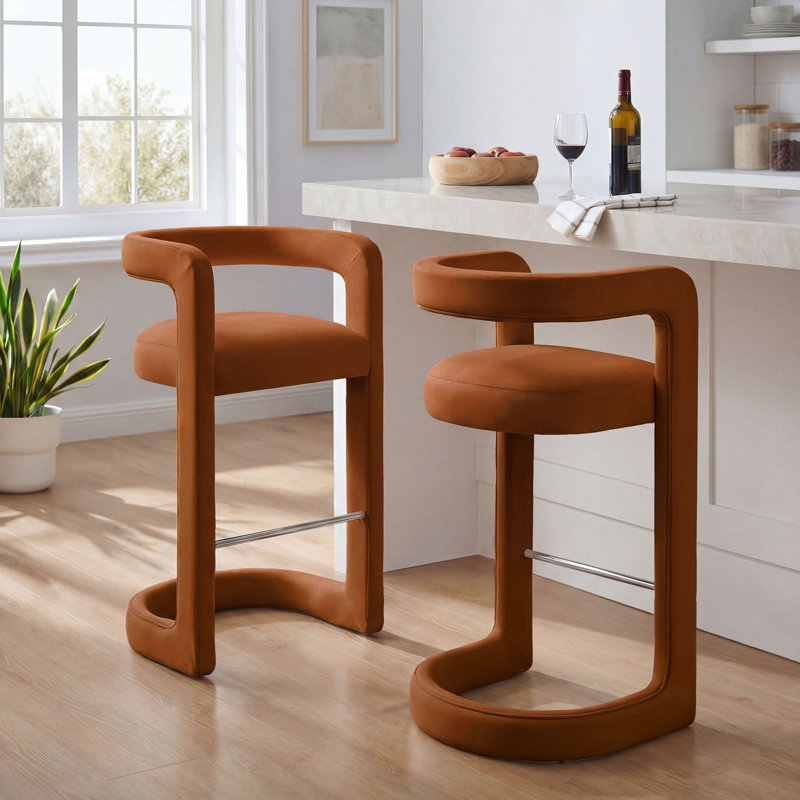 Ensemble de 2 tabourets de bar en velours Winslow Performance, Rouille