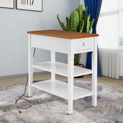 Minimalist Compact Wooden Storage End Table with Charging Station
