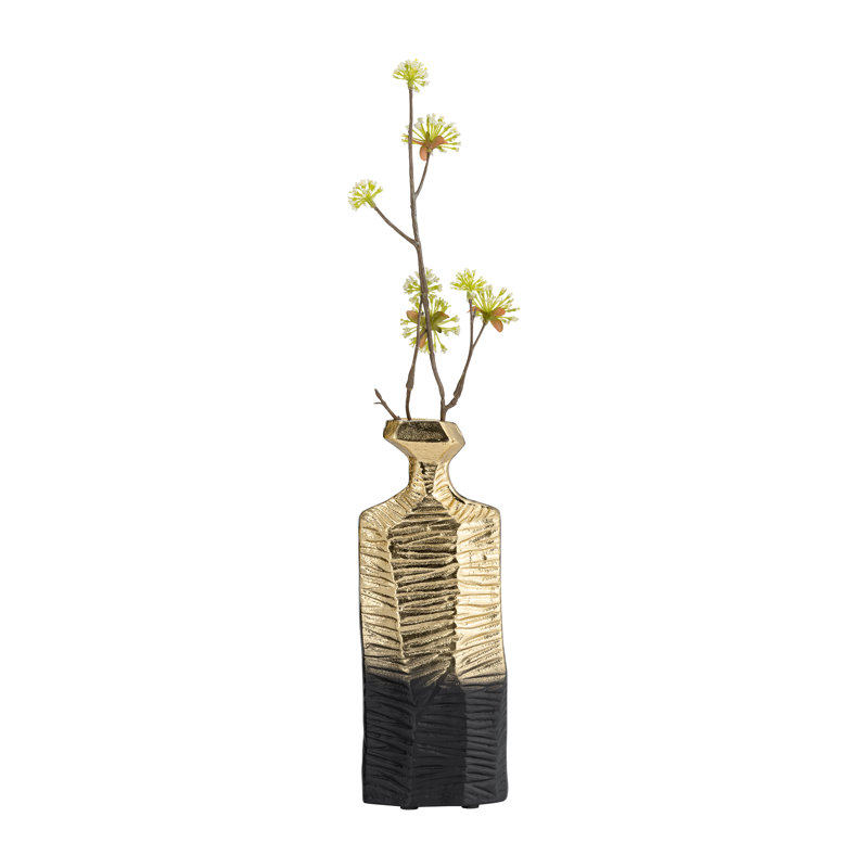 Burdetta Modern Decorative Metal and Aluminum Vase with Sculptural Geometric Neck and Textured Glam Design