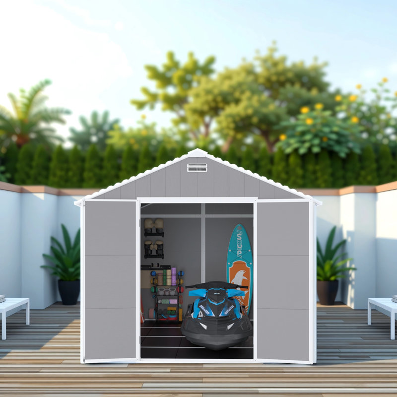 Abri de rangement en résine 12 mm d'épaisseur panneau de PP gris, H 99,21 po x l 85,82 po x P 88,58 po
