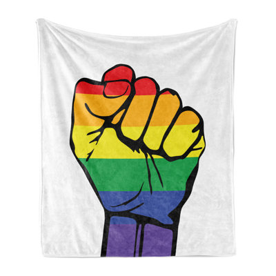 Ambesonne Pride Fleece Throw Blanket Gay Rights Rainbow Fist LQBT Multicolor