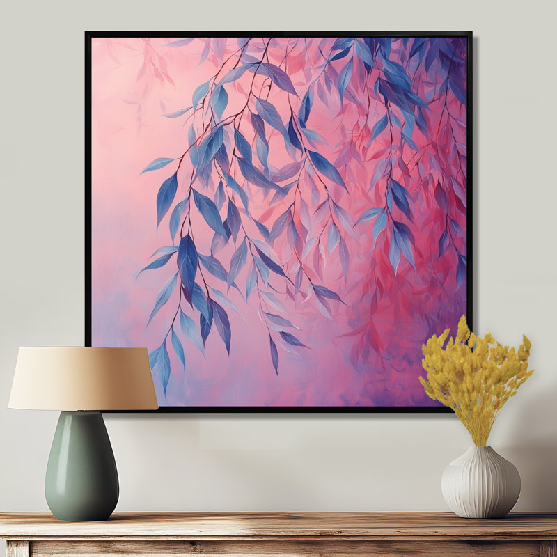 Coucher de soleil sur feuilles de saule II - feuilles, art mural, H 16 po x l 16 po, Impression encadrée flottante