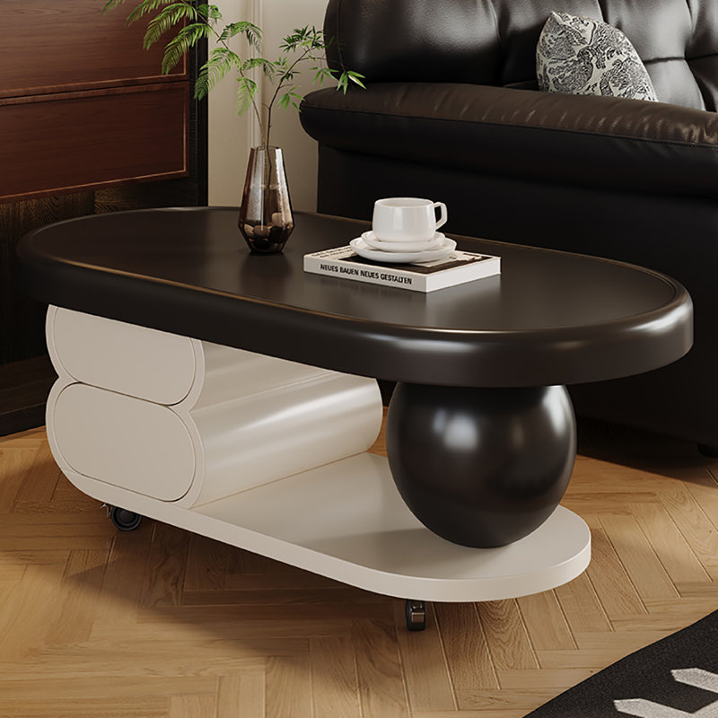 Table basse mobile de style crème, Crème, H 18,5 po x L 43,3 po x l 23,6 po, Noir