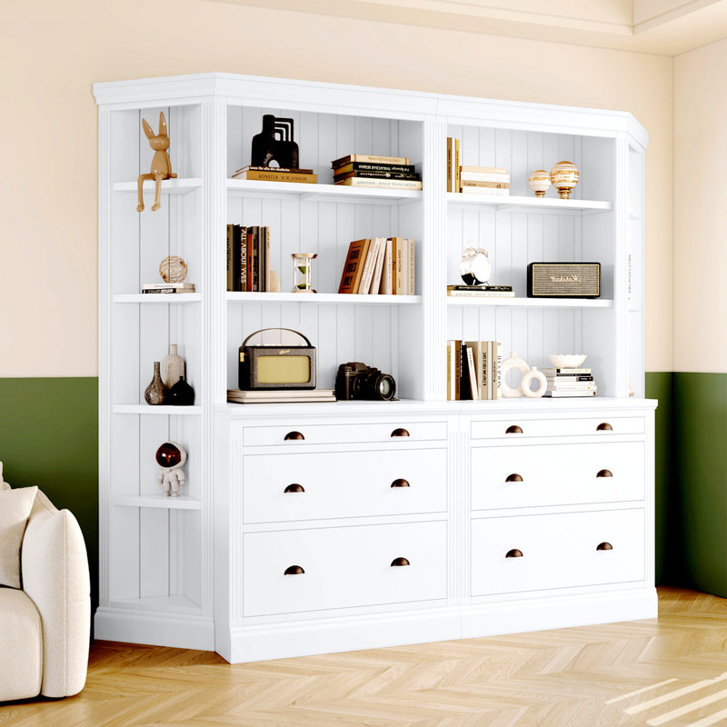 White Adjustable Corner Wood Bookcase Suite with LED Lighting