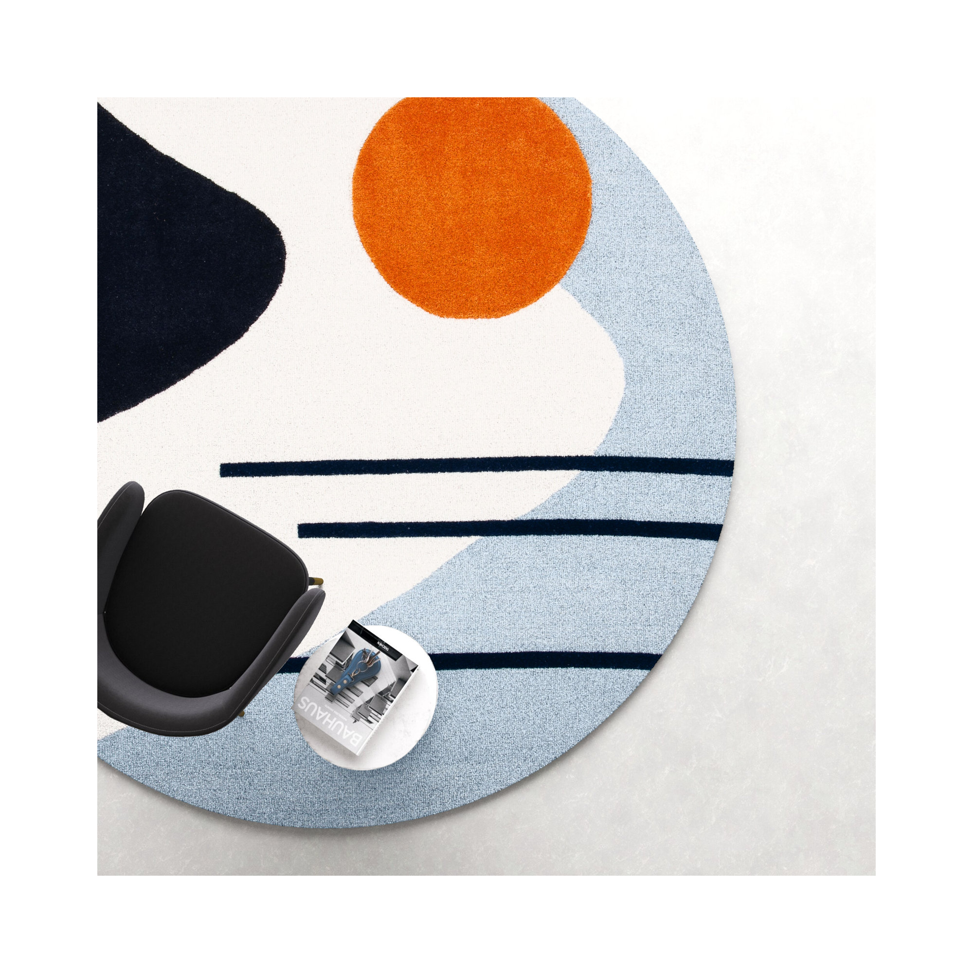 Felipe Wool Ivory / Blue Rug, Round 4'