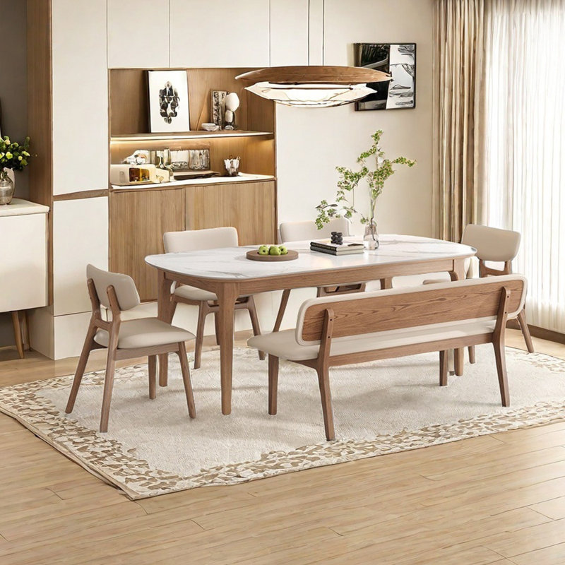 Simple sintered stone dining table set, 29.53"H x 62.99"L x 31.5"W